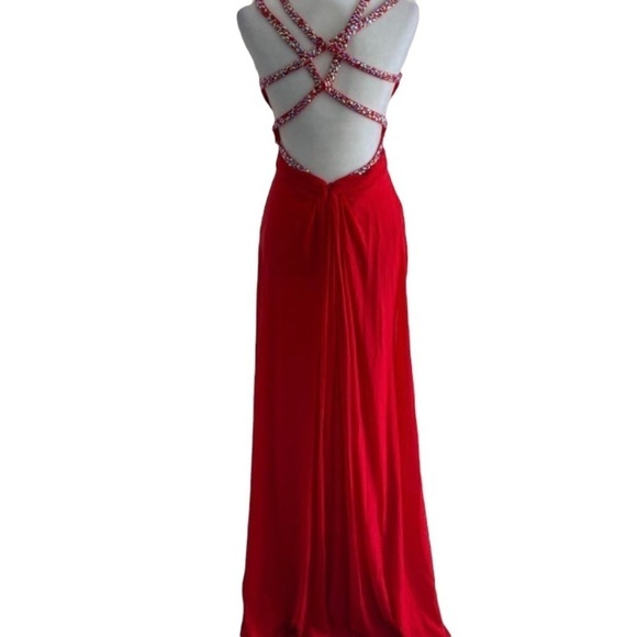 Long Red Cut Out Back Prom Formal Dress - Picture 3 of 7